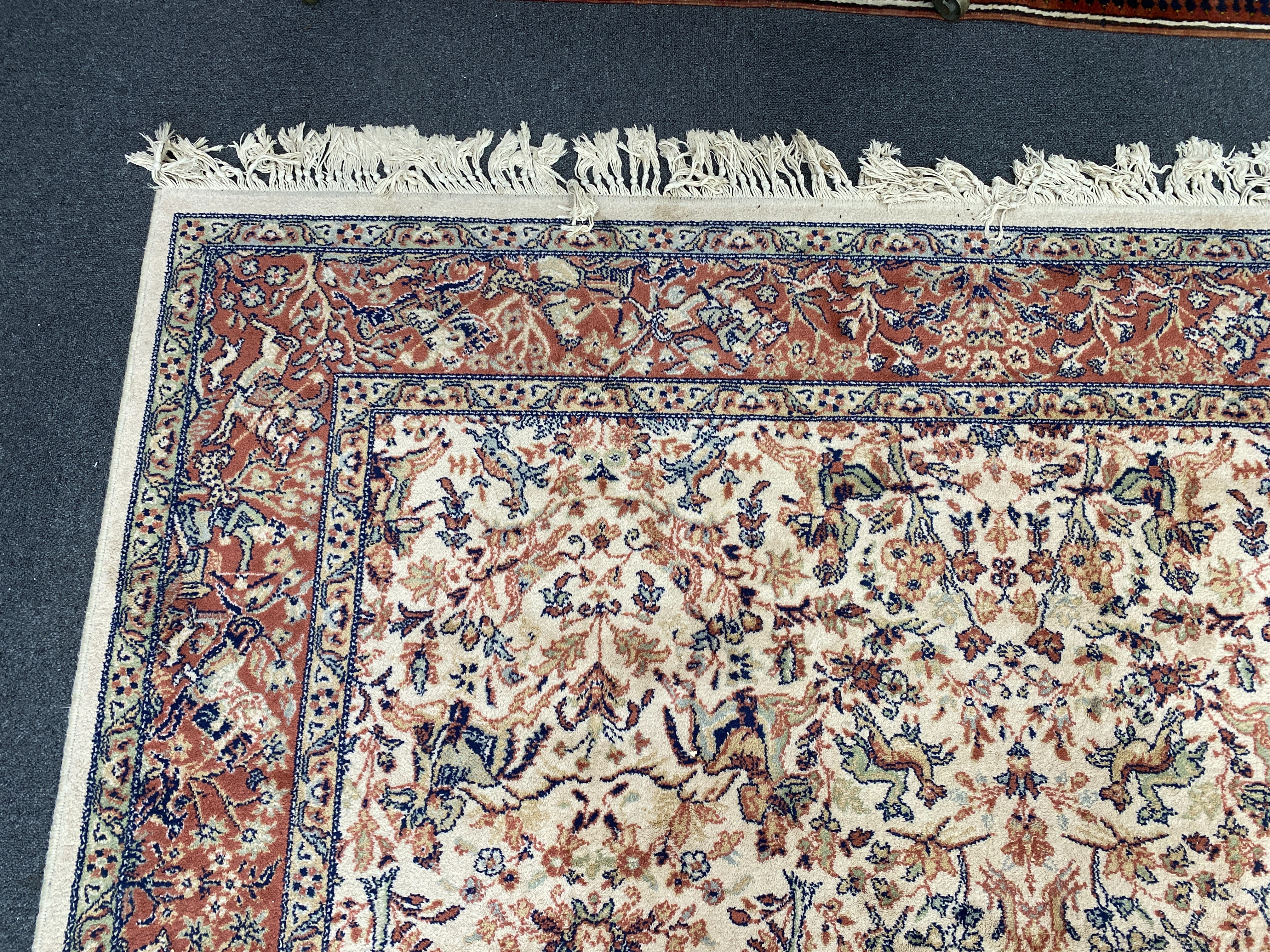 A Kashan ivory ground pictorial carpet, 296 x 200cm